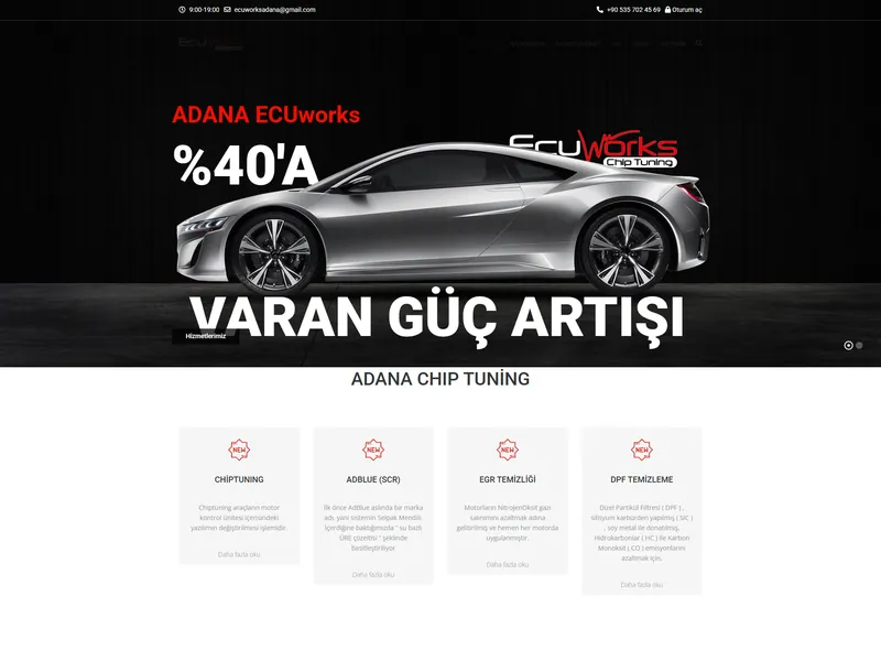 ECU Works Adana web sitesi tasarımı - Oto Servis & Chip Tuning - UCY Medya Adana
