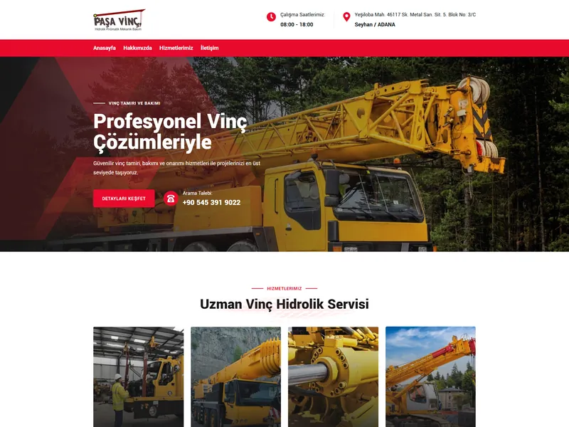 Paşa Vinç web sitesi tasarımı - Sanayi & Hidrolik - UCY Medya Adana